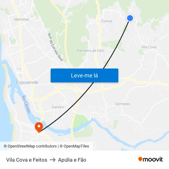 Vila Cova e Feitos to Apúlia e Fão map