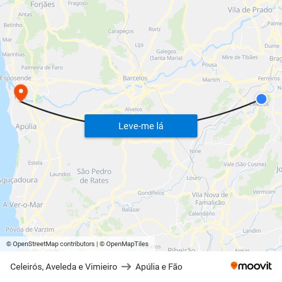 Celeirós, Aveleda e Vimieiro to Apúlia e Fão map