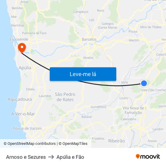 Arnoso e Sezures to Apúlia e Fão map