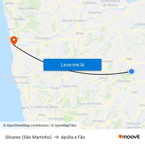 Silvares (São Martinho) to Apúlia e Fão map
