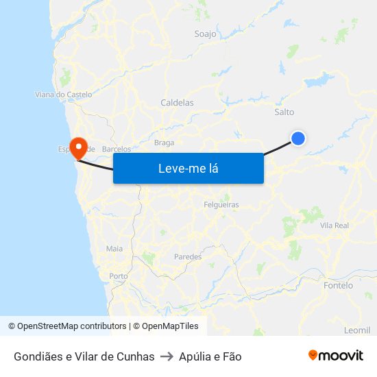 Gondiães e Vilar de Cunhas to Apúlia e Fão map