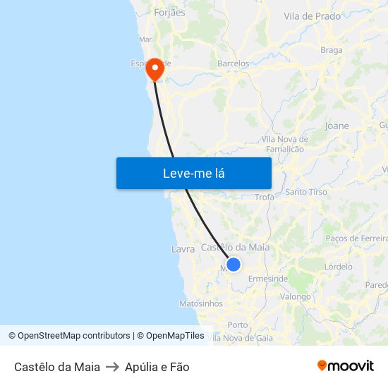 Castêlo da Maia to Apúlia e Fão map