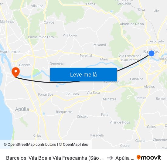 Barcelos, Vila Boa e Vila Frescainha (São Martinho e São Pedro) to Apúlia e Fão map