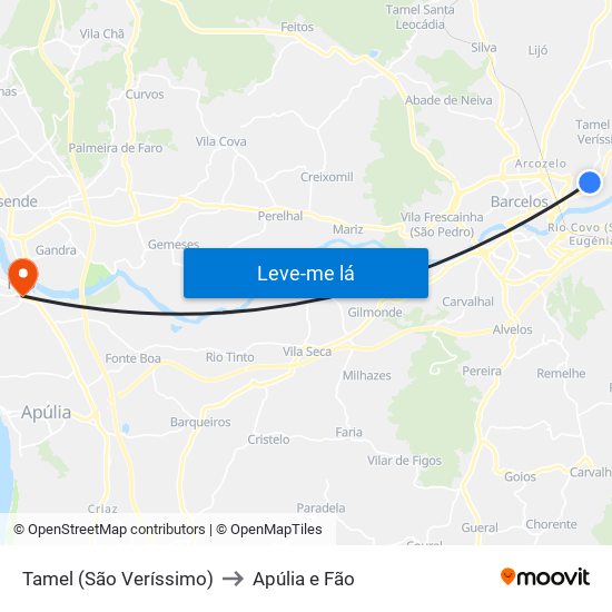 Tamel (São Veríssimo) to Apúlia e Fão map