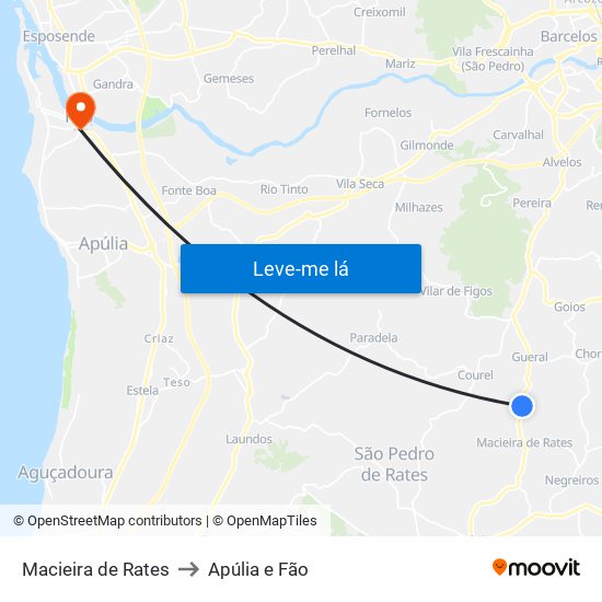 Macieira de Rates to Apúlia e Fão map