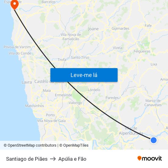 Santiago de Piães to Apúlia e Fão map