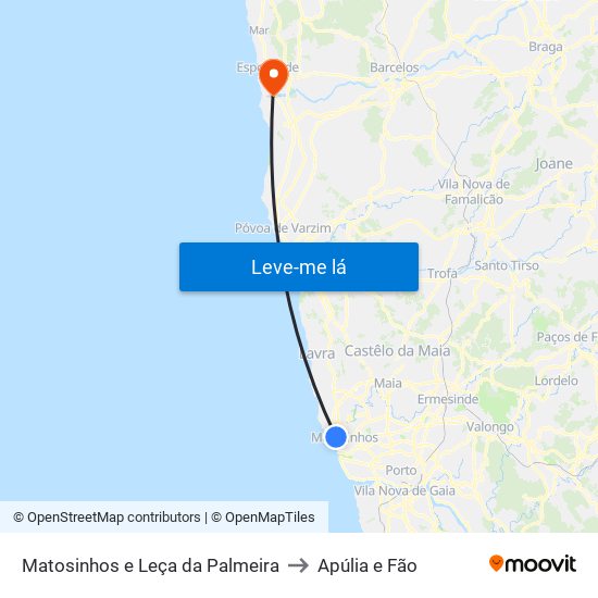 Matosinhos e Leça da Palmeira to Apúlia e Fão map