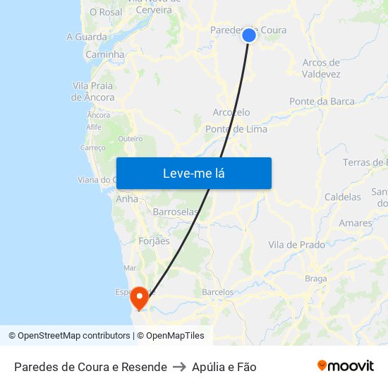 Paredes de Coura e Resende to Apúlia e Fão map