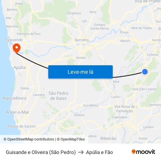 Guisande e Oliveira (São Pedro) to Apúlia e Fão map