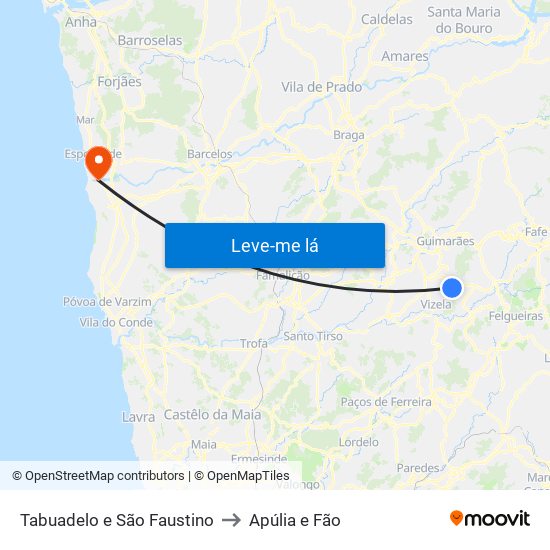 Tabuadelo e São Faustino to Apúlia e Fão map