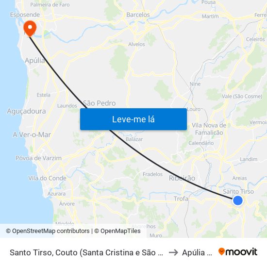 Santo Tirso, Couto (Santa Cristina e São Miguel) e Burgães to Apúlia e Fão map