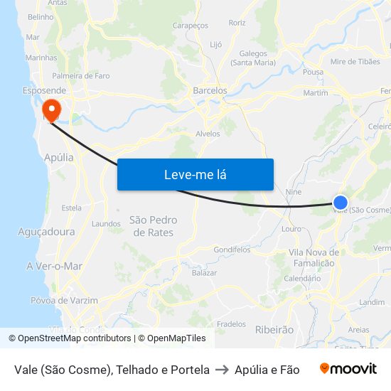 Vale (São Cosme), Telhado e Portela to Apúlia e Fão map