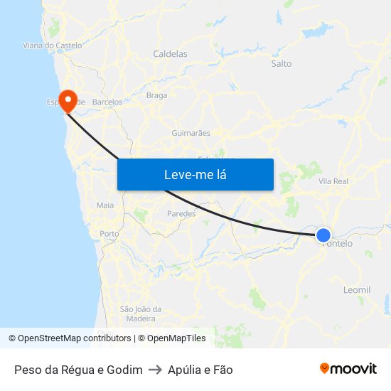 Peso da Régua e Godim to Apúlia e Fão map