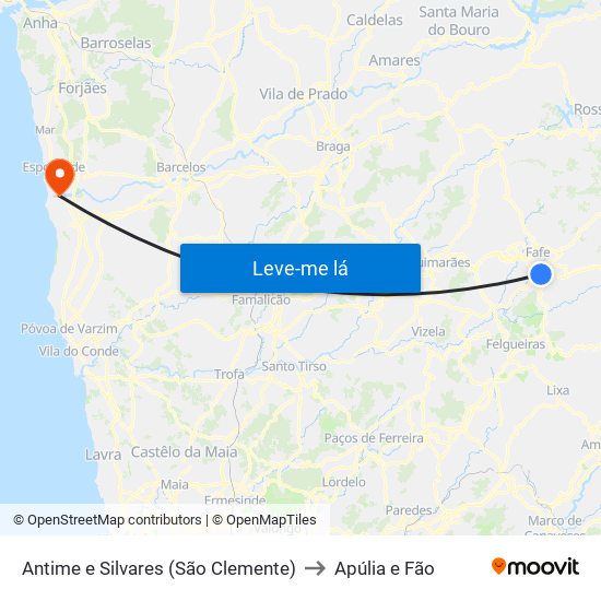 Antime e Silvares (São Clemente) to Apúlia e Fão map