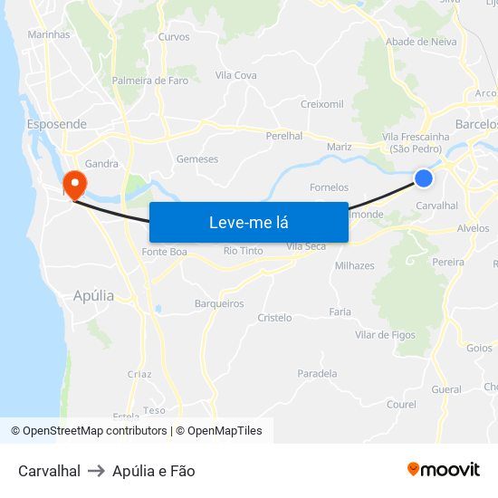 Carvalhal to Apúlia e Fão map