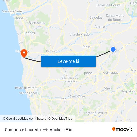 Campos e Louredo to Apúlia e Fão map