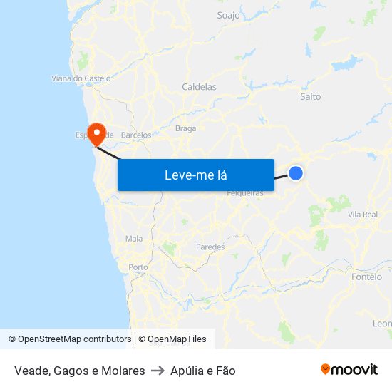 Veade, Gagos e Molares to Apúlia e Fão map