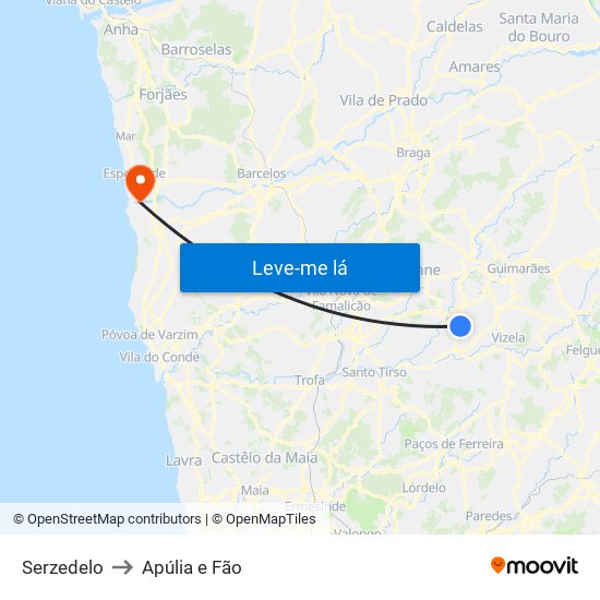 Serzedelo to Apúlia e Fão map