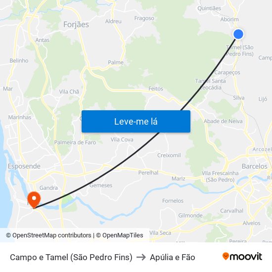 Campo e Tamel (São Pedro Fins) to Apúlia e Fão map