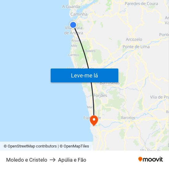 Moledo e Cristelo to Apúlia e Fão map