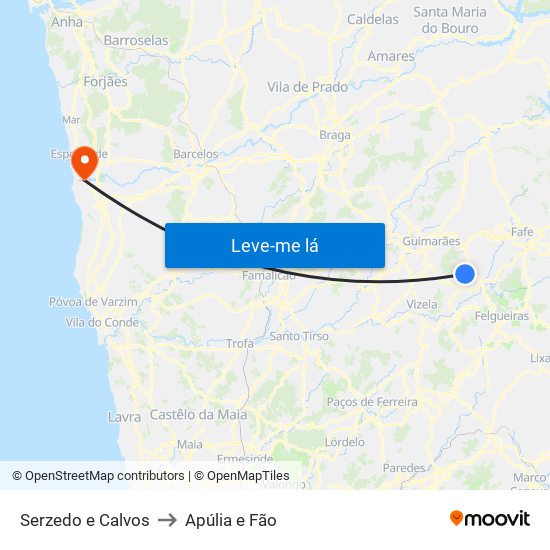 Serzedo e Calvos to Apúlia e Fão map