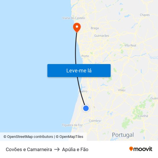 Covões e Camarneira to Apúlia e Fão map