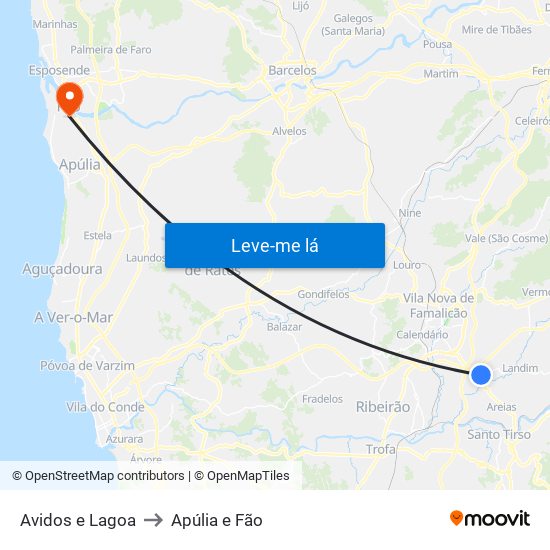 Avidos e Lagoa to Apúlia e Fão map
