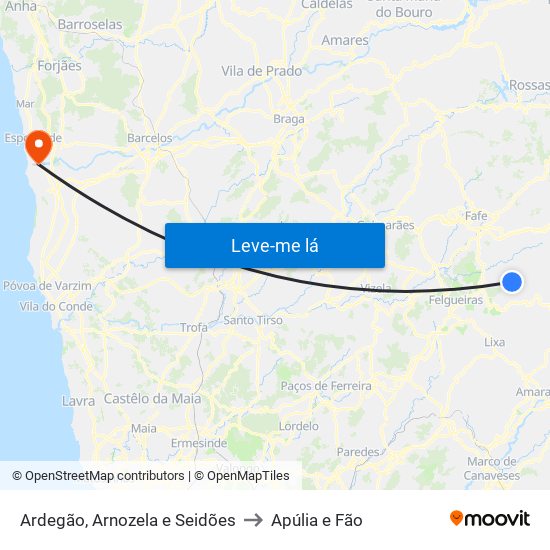 Ardegão, Arnozela e Seidões to Apúlia e Fão map
