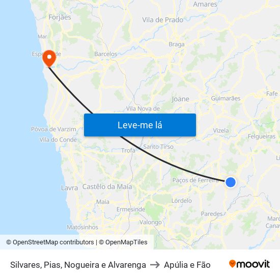 Silvares, Pias, Nogueira e Alvarenga to Apúlia e Fão map
