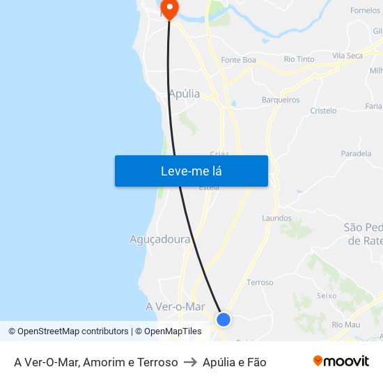 A Ver-O-Mar, Amorim e Terroso to Apúlia e Fão map