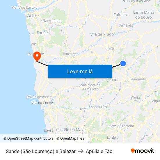Sande (São Lourenço) e Balazar to Apúlia e Fão map