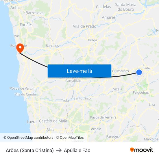Arões (Santa Cristina) to Apúlia e Fão map