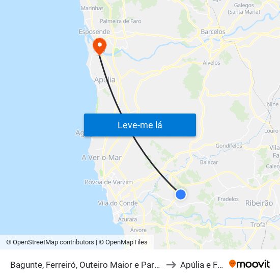 Bagunte, Ferreiró, Outeiro Maior e Parada to Apúlia e Fão map