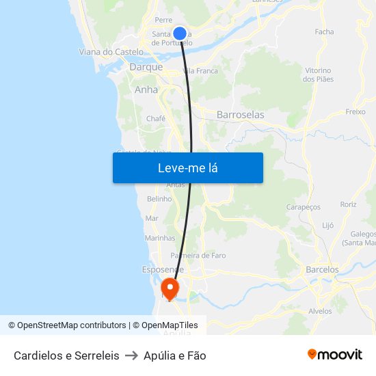 Cardielos e Serreleis to Apúlia e Fão map