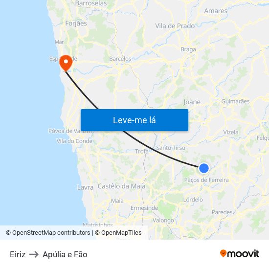 Eiriz to Apúlia e Fão map