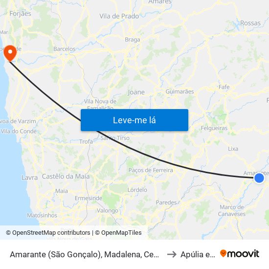 Amarante (São Gonçalo), Madalena, Cepelos e Gatão to Apúlia e Fão map