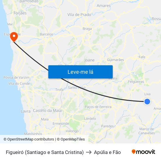 Figueiró (Santiago e Santa Cristina) to Apúlia e Fão map