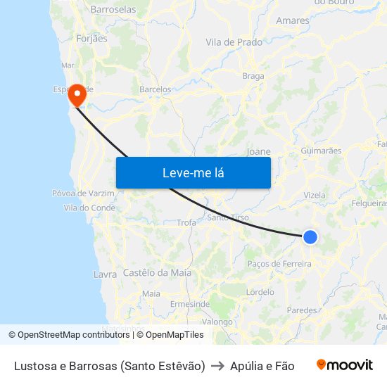 Lustosa e Barrosas (Santo Estêvão) to Apúlia e Fão map