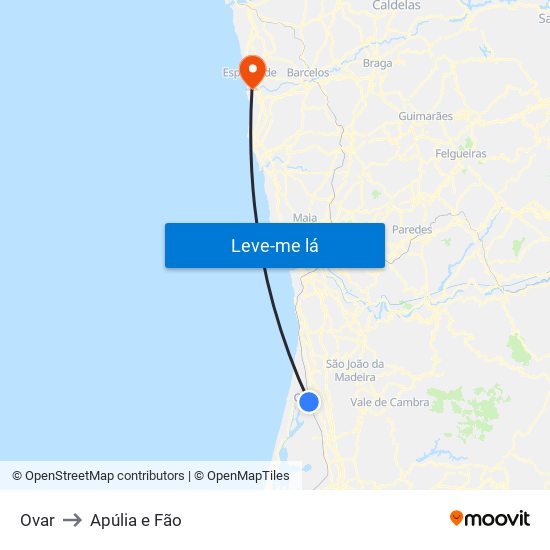 Ovar to Apúlia e Fão map