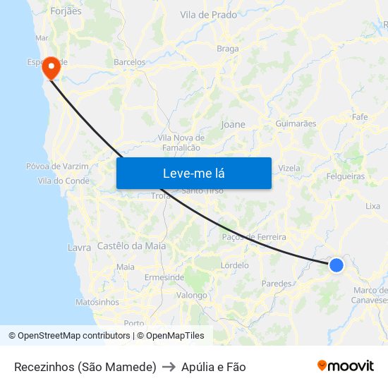 Recezinhos (São Mamede) to Apúlia e Fão map