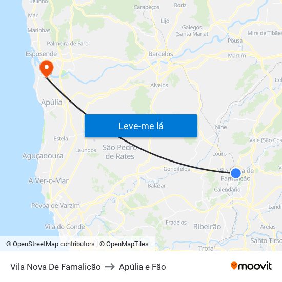 Vila Nova De Famalicão to Apúlia e Fão map
