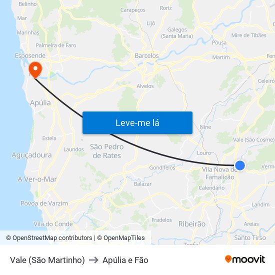 Vale (São Martinho) to Apúlia e Fão map