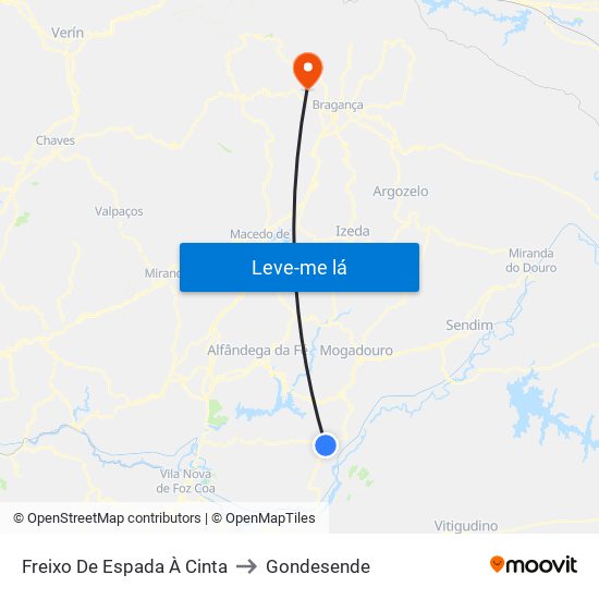 Freixo De Espada À Cinta to Gondesende map