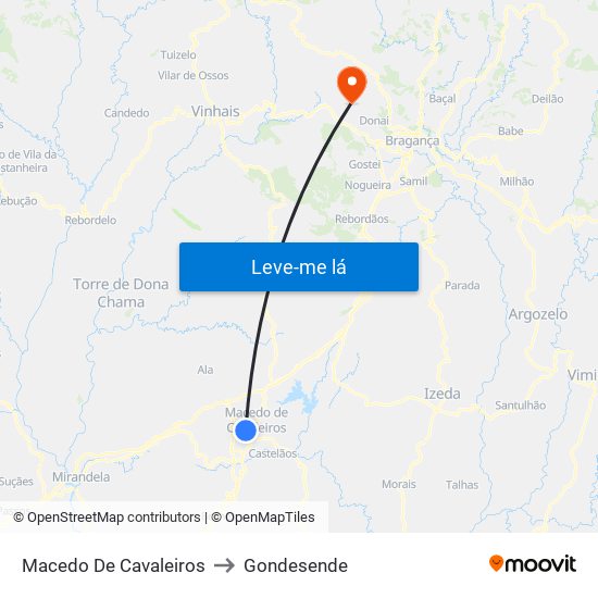 Macedo De Cavaleiros to Gondesende map