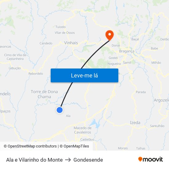 Ala e Vilarinho do Monte to Gondesende map