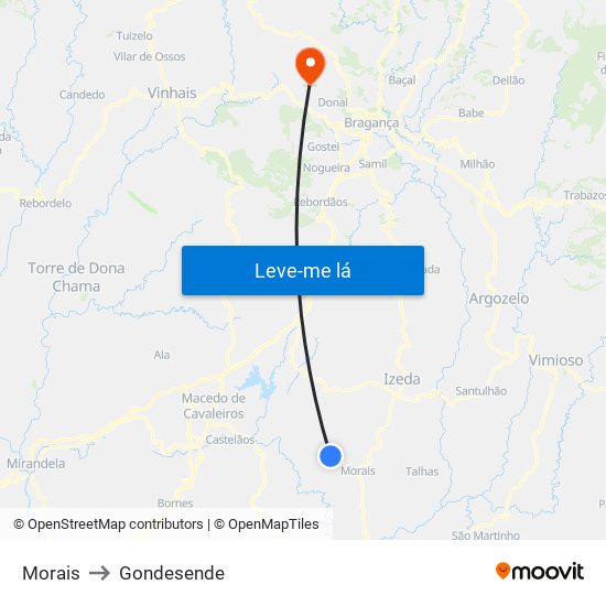 Morais to Gondesende map