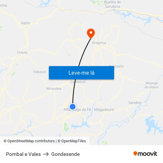 Pombal e Vales to Gondesende map