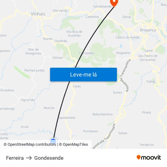 Ferreira to Gondesende map
