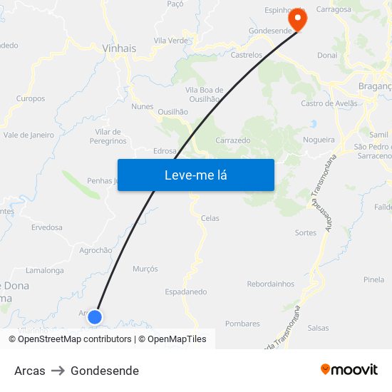 Arcas to Gondesende map