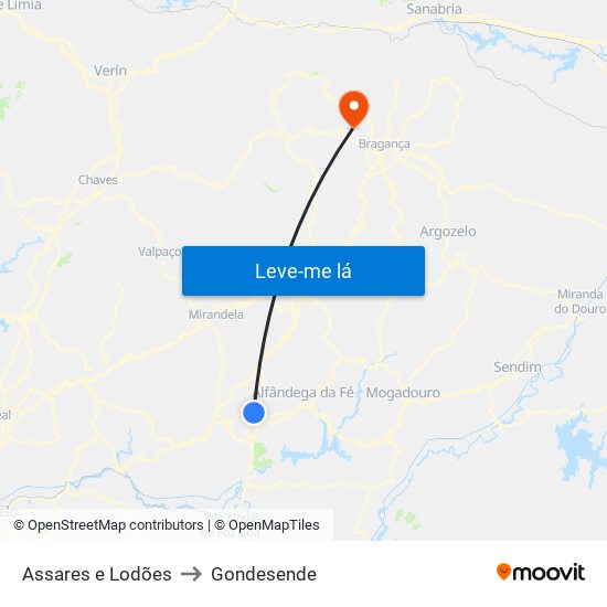 Assares e Lodões to Gondesende map